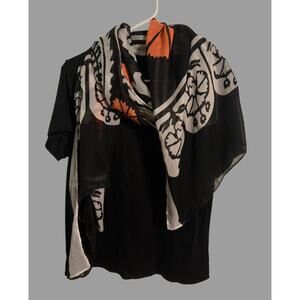 Target Women's Black White Orange Floral Chiffon Polyester Rectangle Scarf